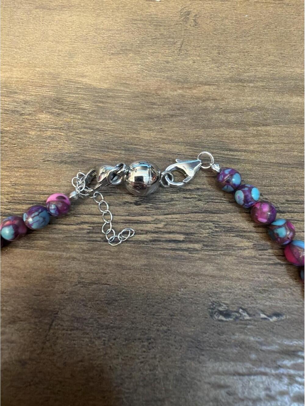 Blended Purple Spiny Oyster Shell and Turquoise Sterling Silver Necklace 19” - Picture 2 of 2
